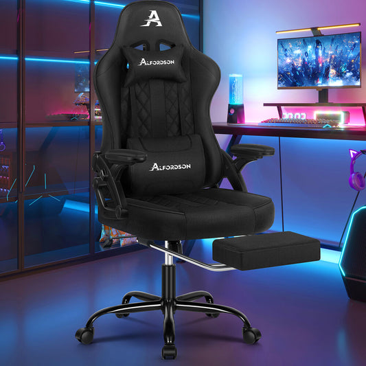 ALFORDSON Gaming Office Chair Massage Computer Footrest Seat Fabric Black