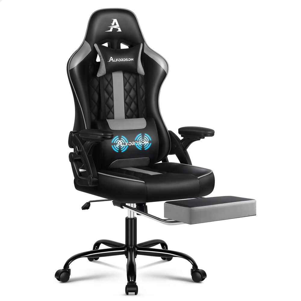 ALFORDSON Gaming Office Chair Massage Computer Footrest Leather Black & Grey