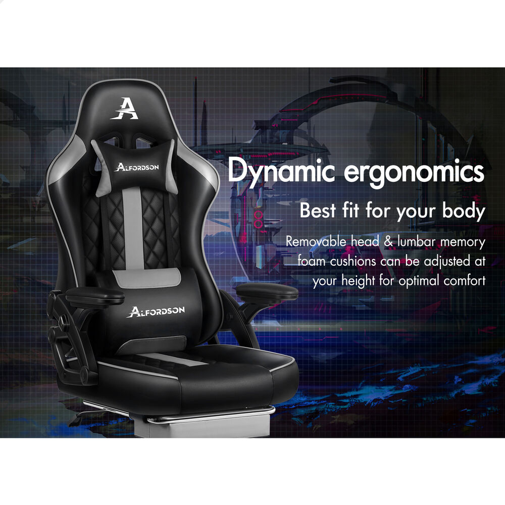 ALFORDSON Gaming Office Chair Massage Computer Footrest Leather Black & Grey