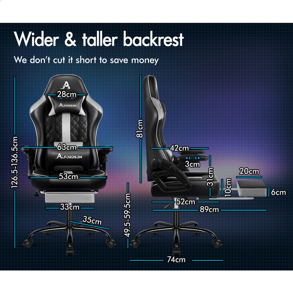 ALFORDSON Gaming Office Chair Massage Computer Footrest Leather Black & Grey