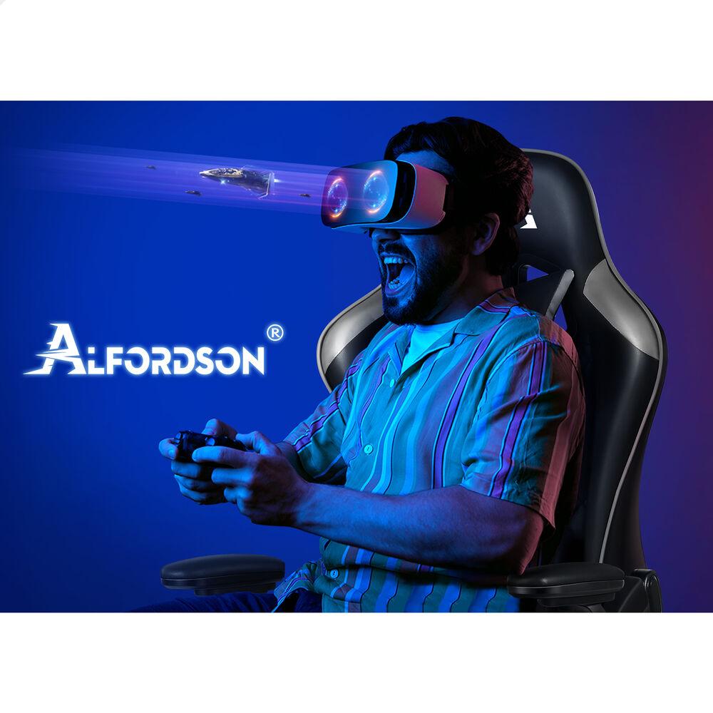 ALFORDSON Gaming Office Chair Massage Computer Footrest Leather Black & Grey