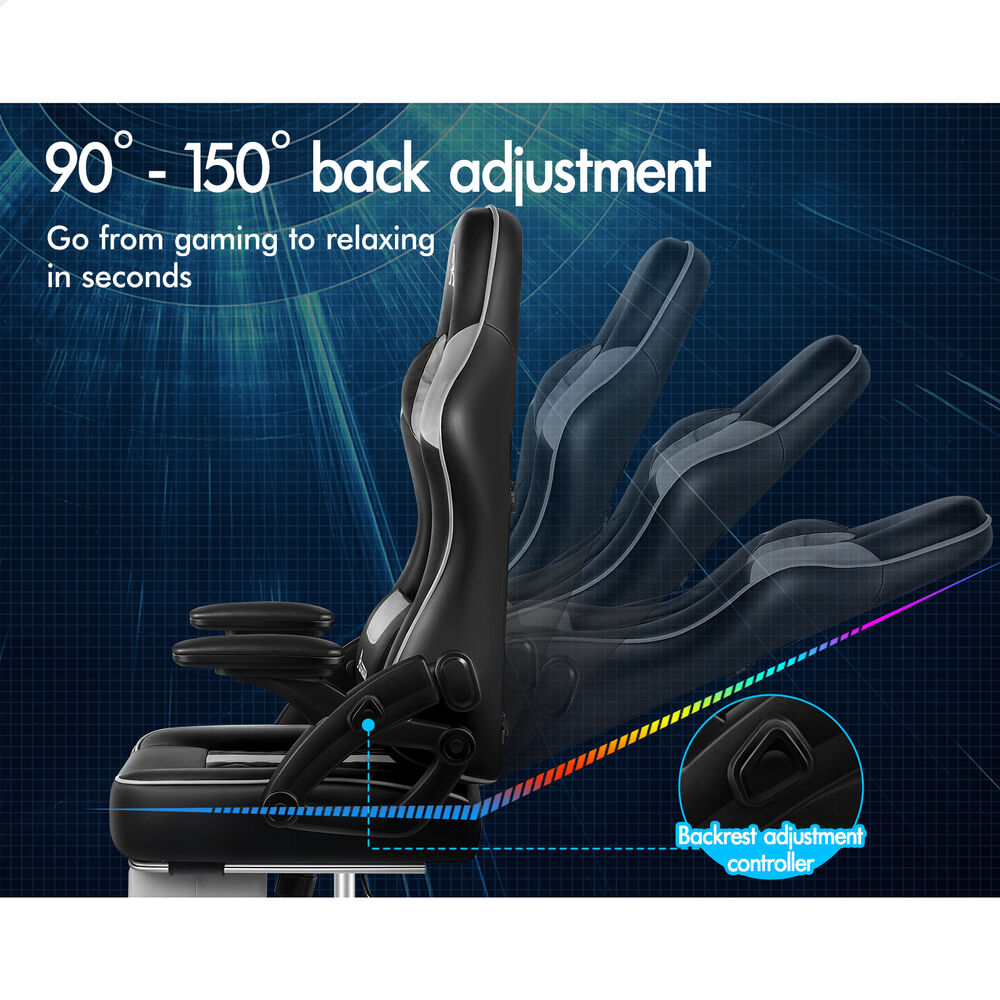 ALFORDSON Gaming Office Chair Massage Computer Footrest Leather Black & Grey