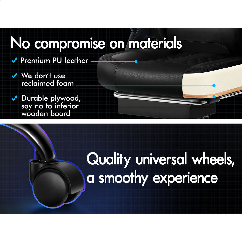 ALFORDSON Gaming Chair Office Massage 12 RGB LED Computer Seat Leather All Black