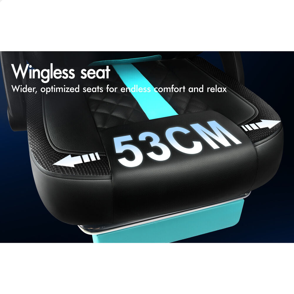 ALFORDSON Gaming Chair Office Massage 12 RGB LED Computer Leather Black & Cyan