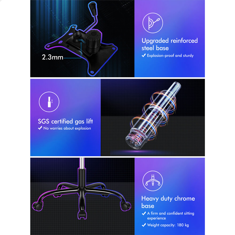 ALFORDSON Gaming Chair Office Massage 12 RGB LED Computer Fabric Black