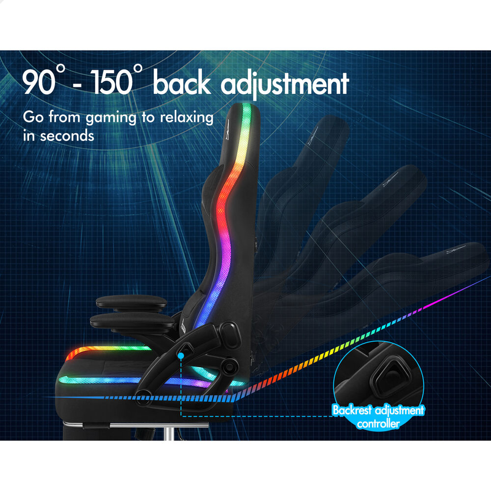 ALFORDSON Gaming Chair Office Massage 12 RGB LED Computer Fabric Black