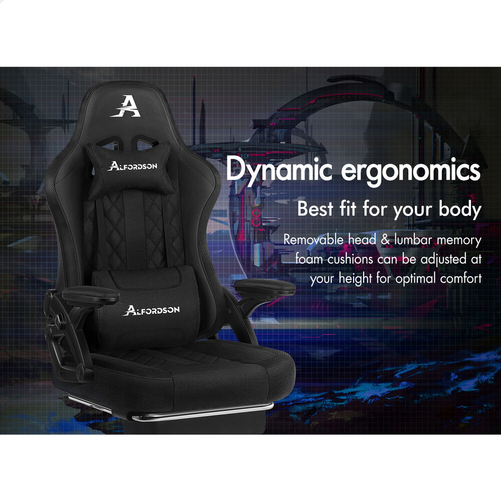 ALFORDSON Gaming Chair Office Massage 12 RGB LED Computer Fabric Black