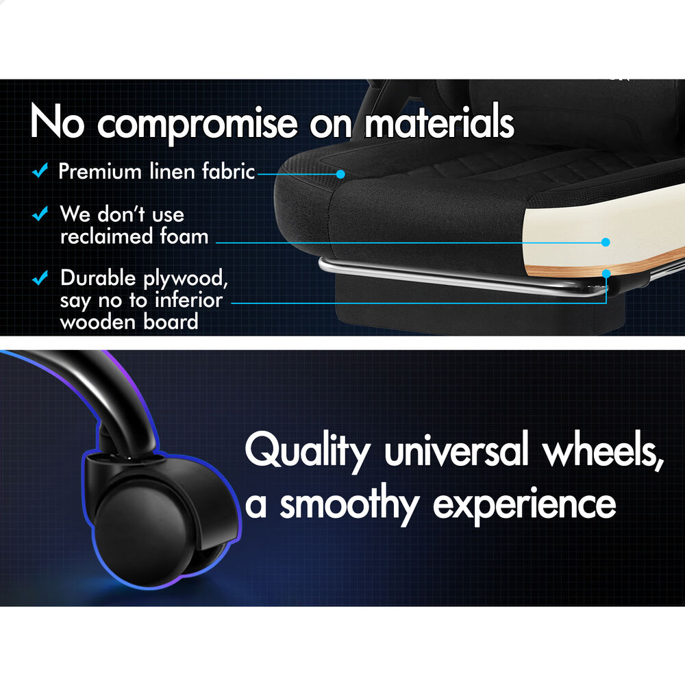 ALFORDSON Gaming Chair Office Massage 12 RGB LED Computer Fabric Black