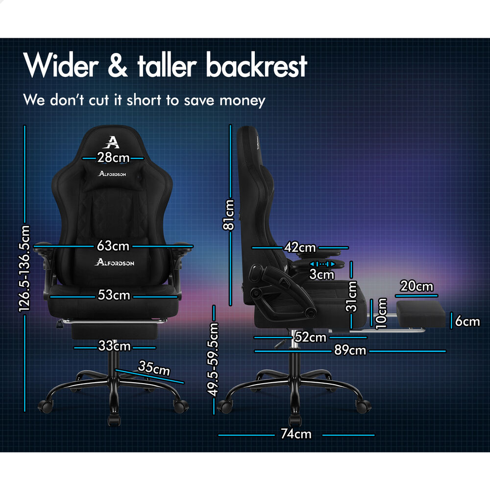 ALFORDSON Gaming Chair Office Massage 12 RGB LED Computer Fabric Black