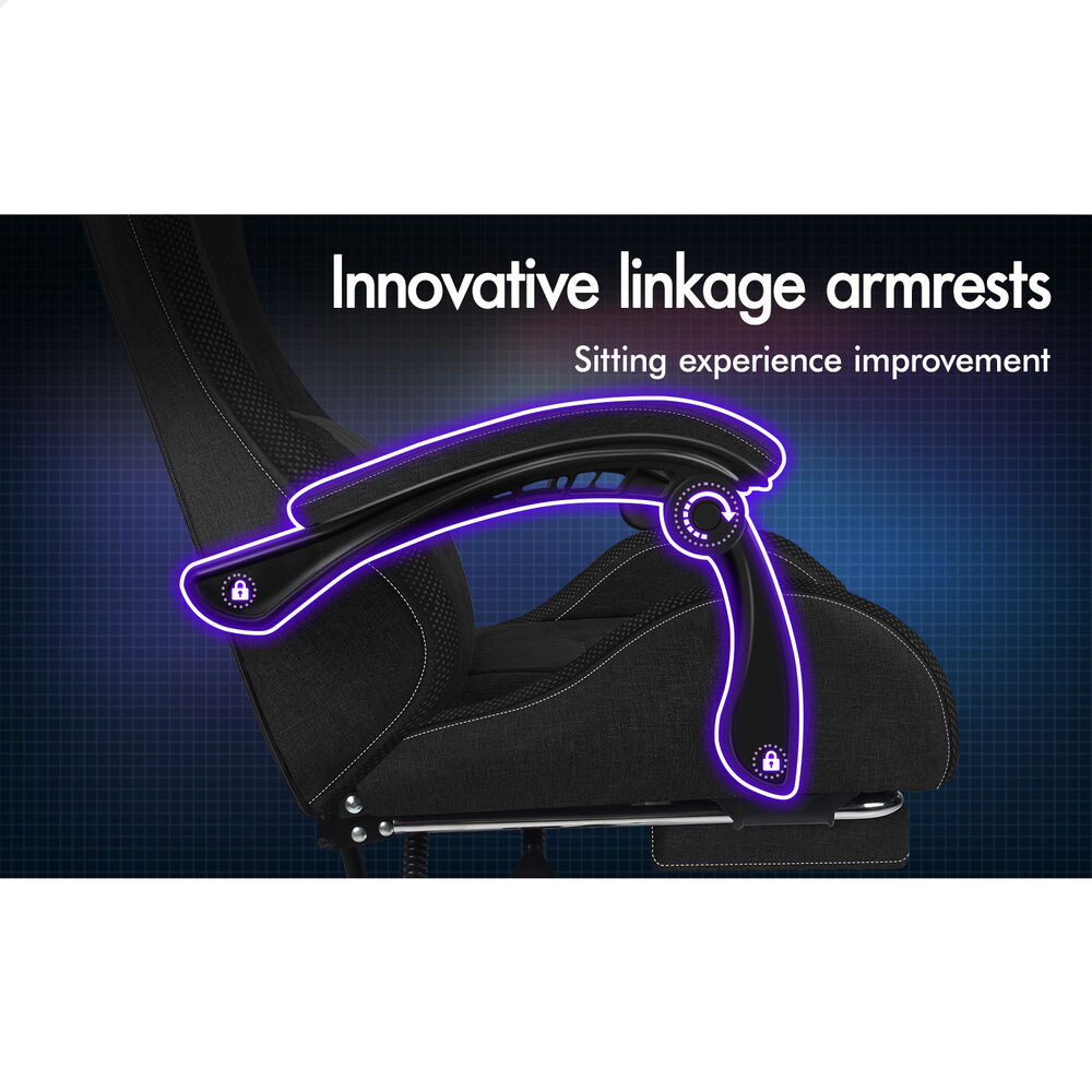 ALFORDSON Gaming Chair Office Massage 12 RGB LED Computer Seat Fabric All Black