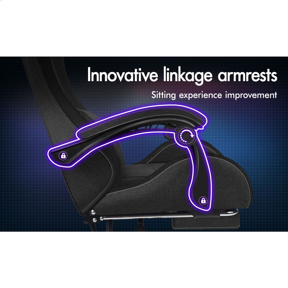 ALFORDSON Gaming Chair Office Massage 12 RGB LED Computer Seat Fabric Dark Grey