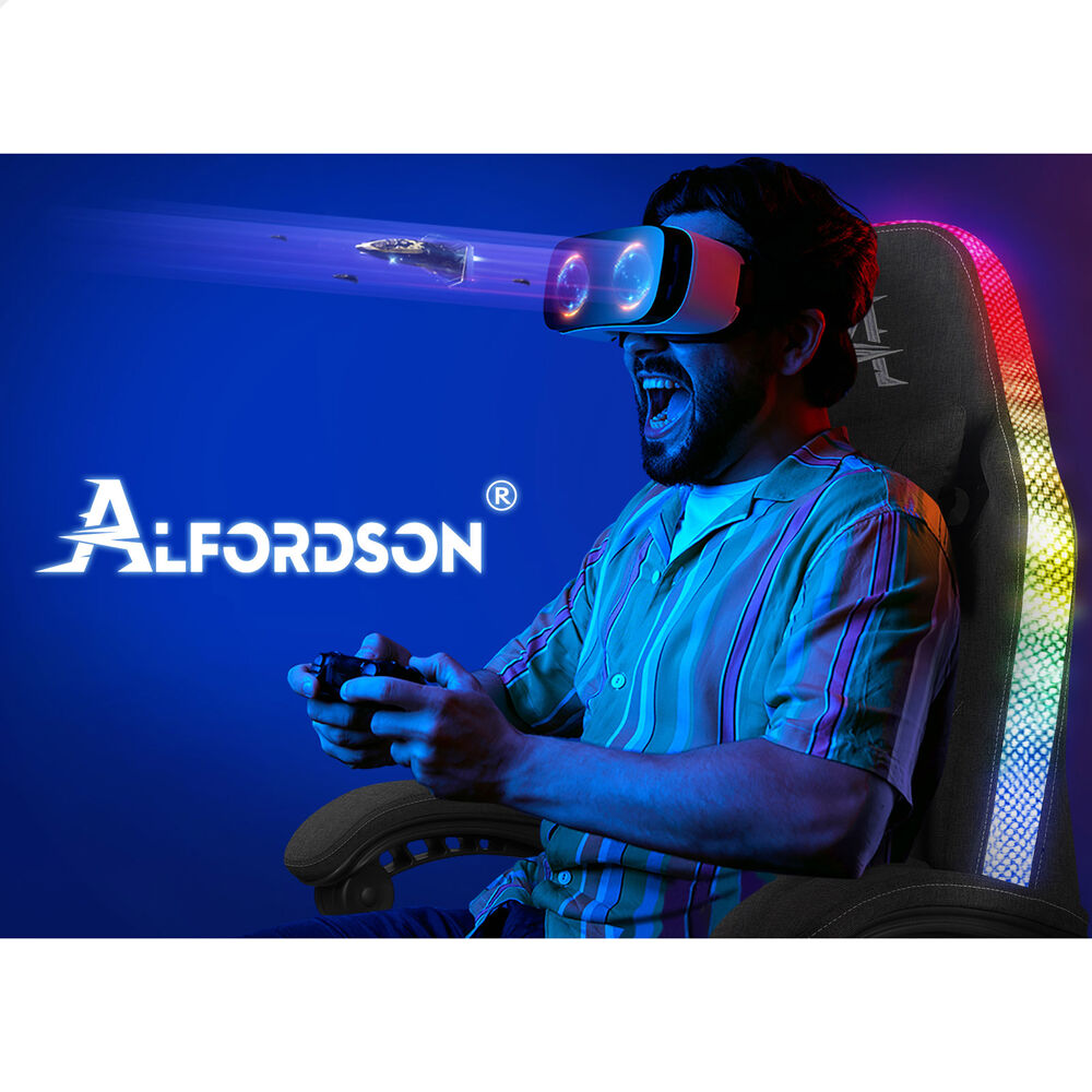 ALFORDSON Gaming Chair Office Massage 12 RGB LED Computer Seat Fabric Dark Grey