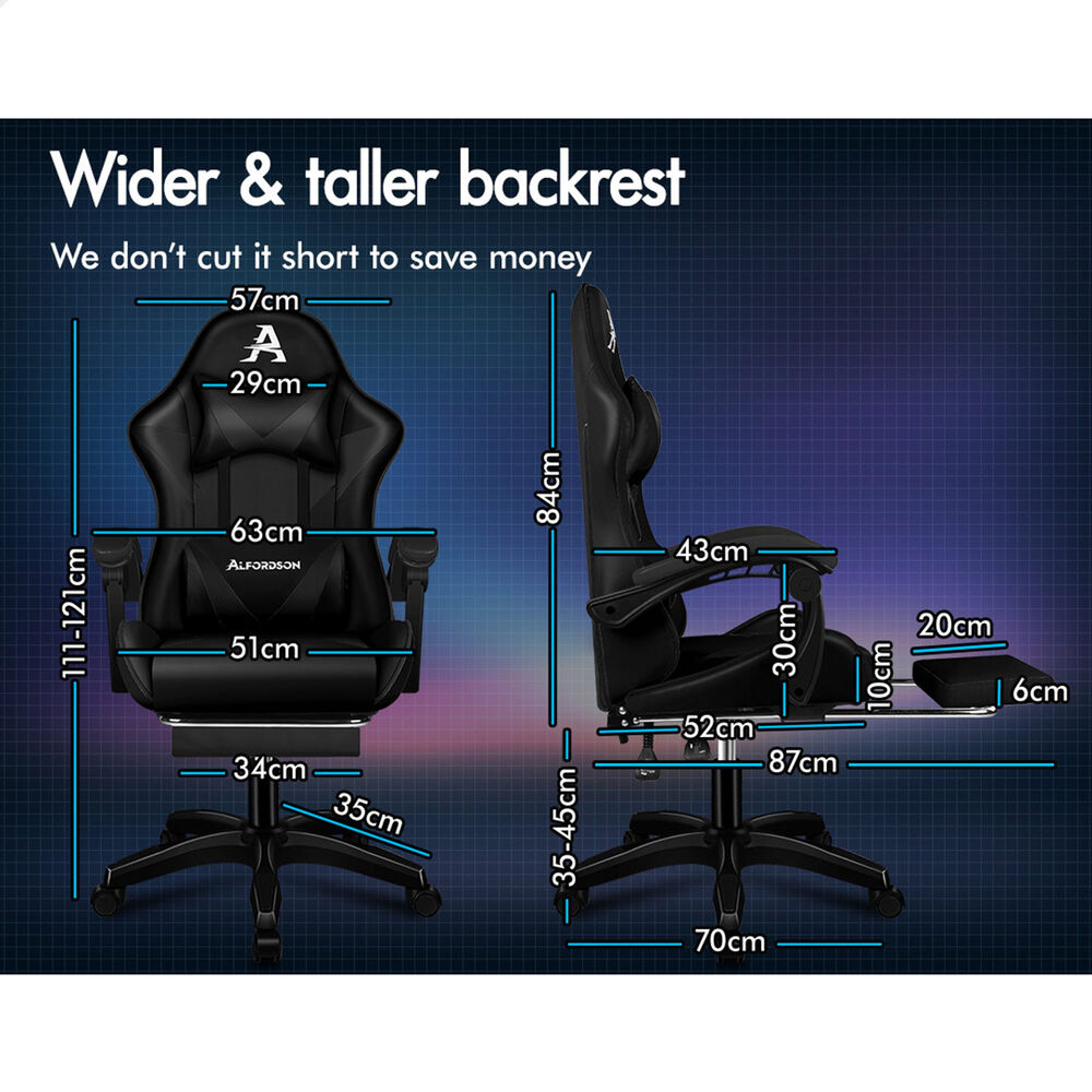 ALFORDSON Gaming Office Chair Massage Computer Footrest Seat Leather All Black