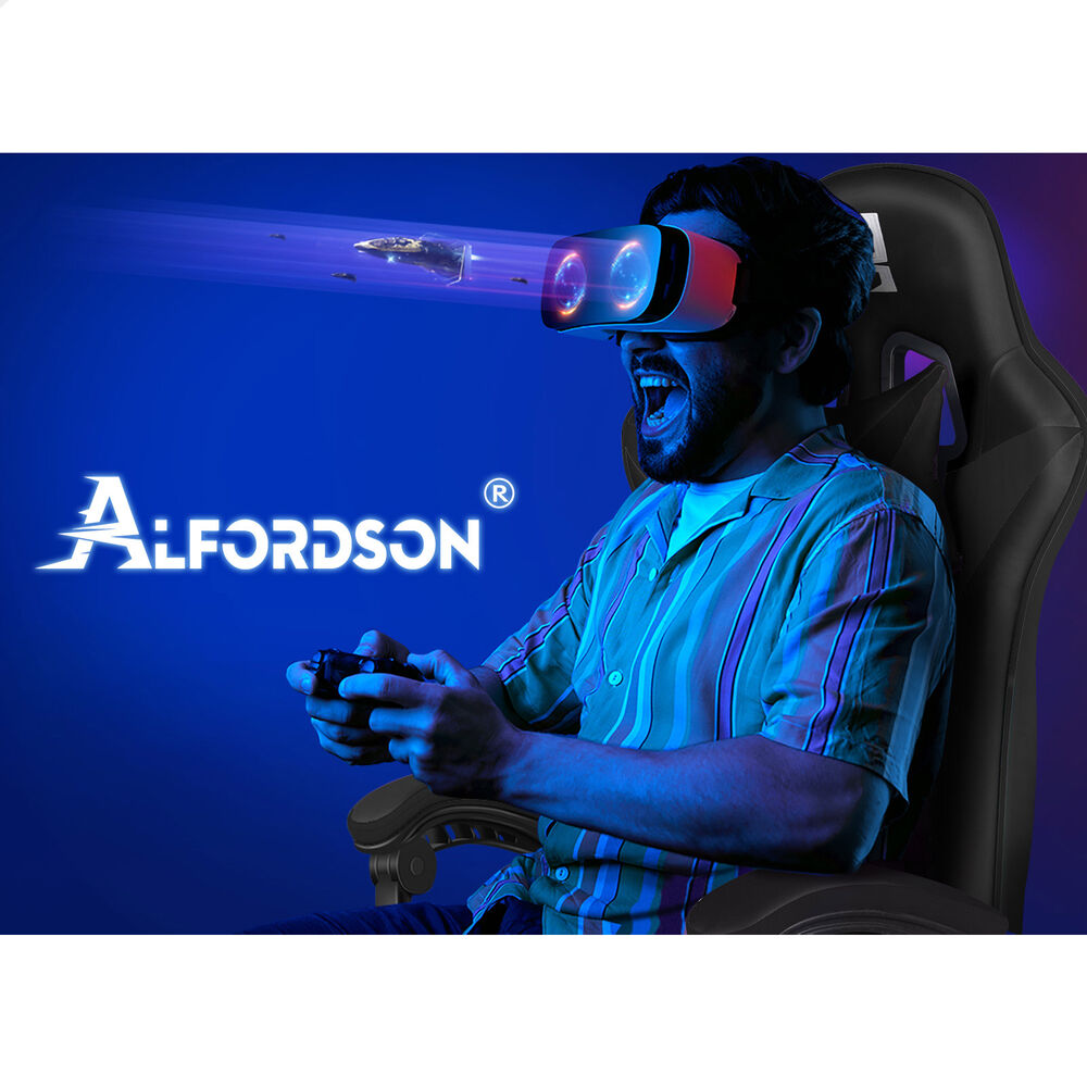 ALFORDSON Gaming Office Chair Massage Computer Footrest Seat Leather All Black