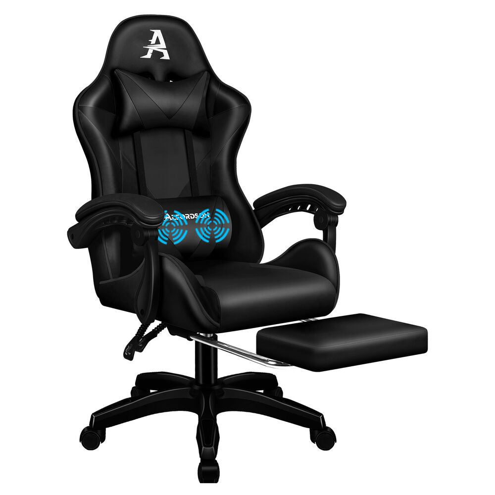 ALFORDSON Gaming Office Chair Massage Computer Footrest Seat Leather All Black