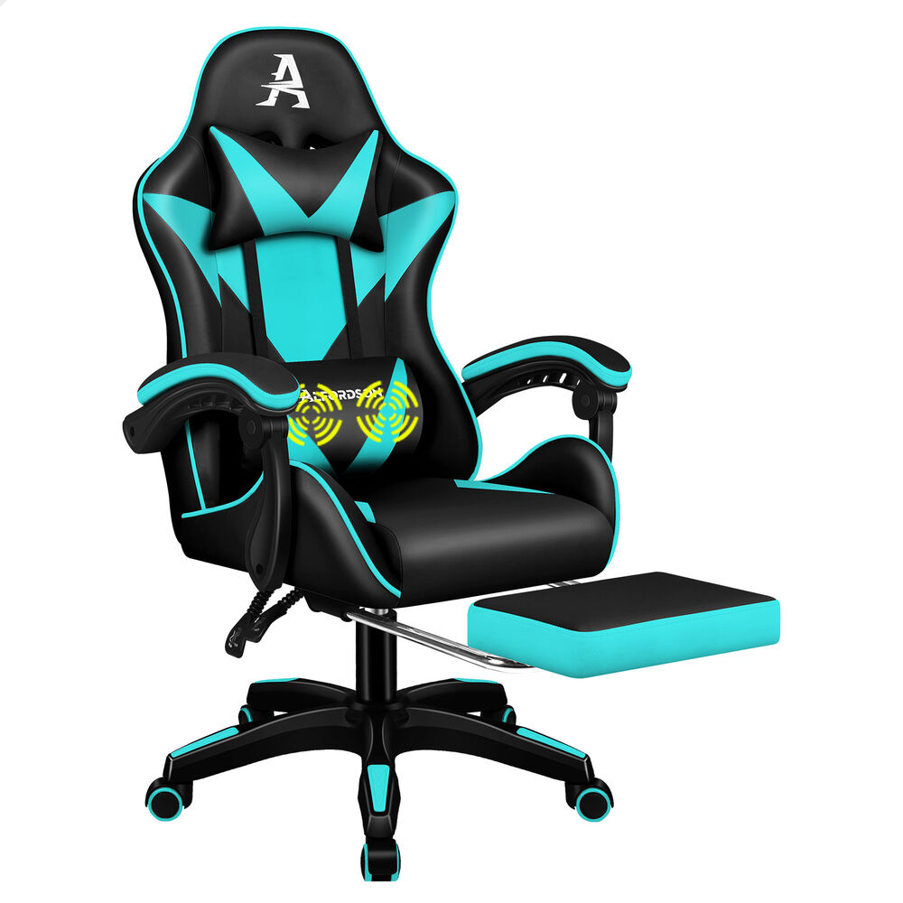 ALFORDSON Gaming Office Chair Massage Computer Footrest Leather Black & Cyan