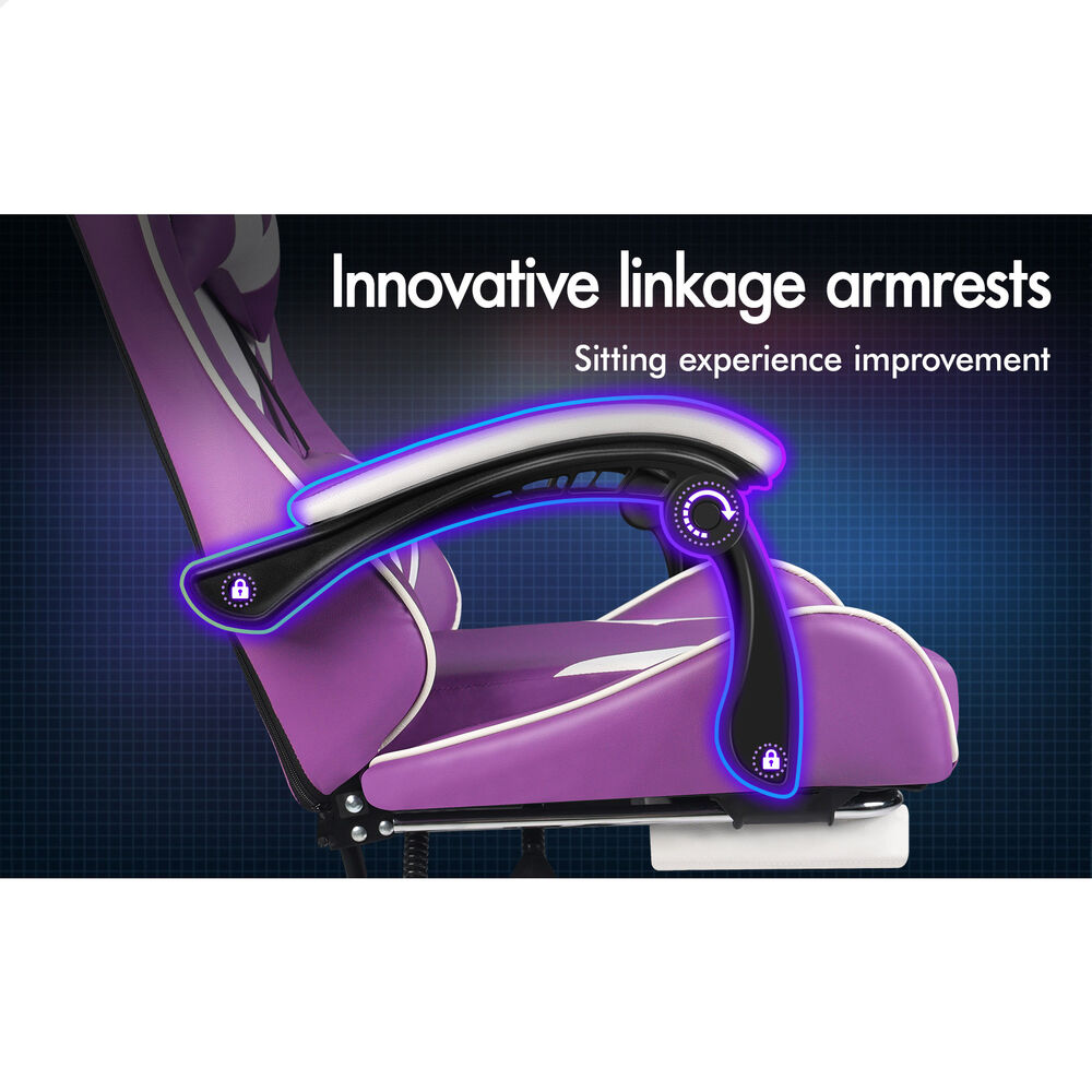 ALFORDSON Gaming Office Chair Massage Computer Footrest Leather Purple & White