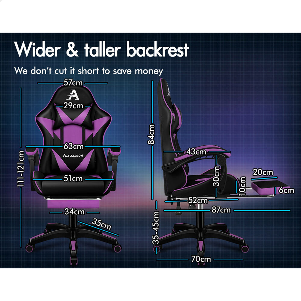 ALFORDSON Gaming Office Chair Massage Computer Footrest Leather Black & Purple