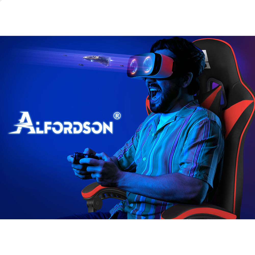 ALFORDSON Gaming Office Chair Massage Computer Footrest Seat Leather Black & Red