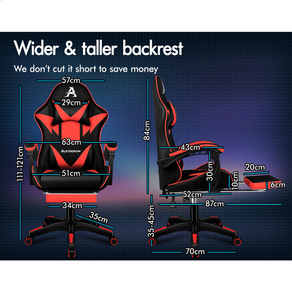 ALFORDSON Gaming Office Chair Massage Computer Footrest Seat Leather Black & Red