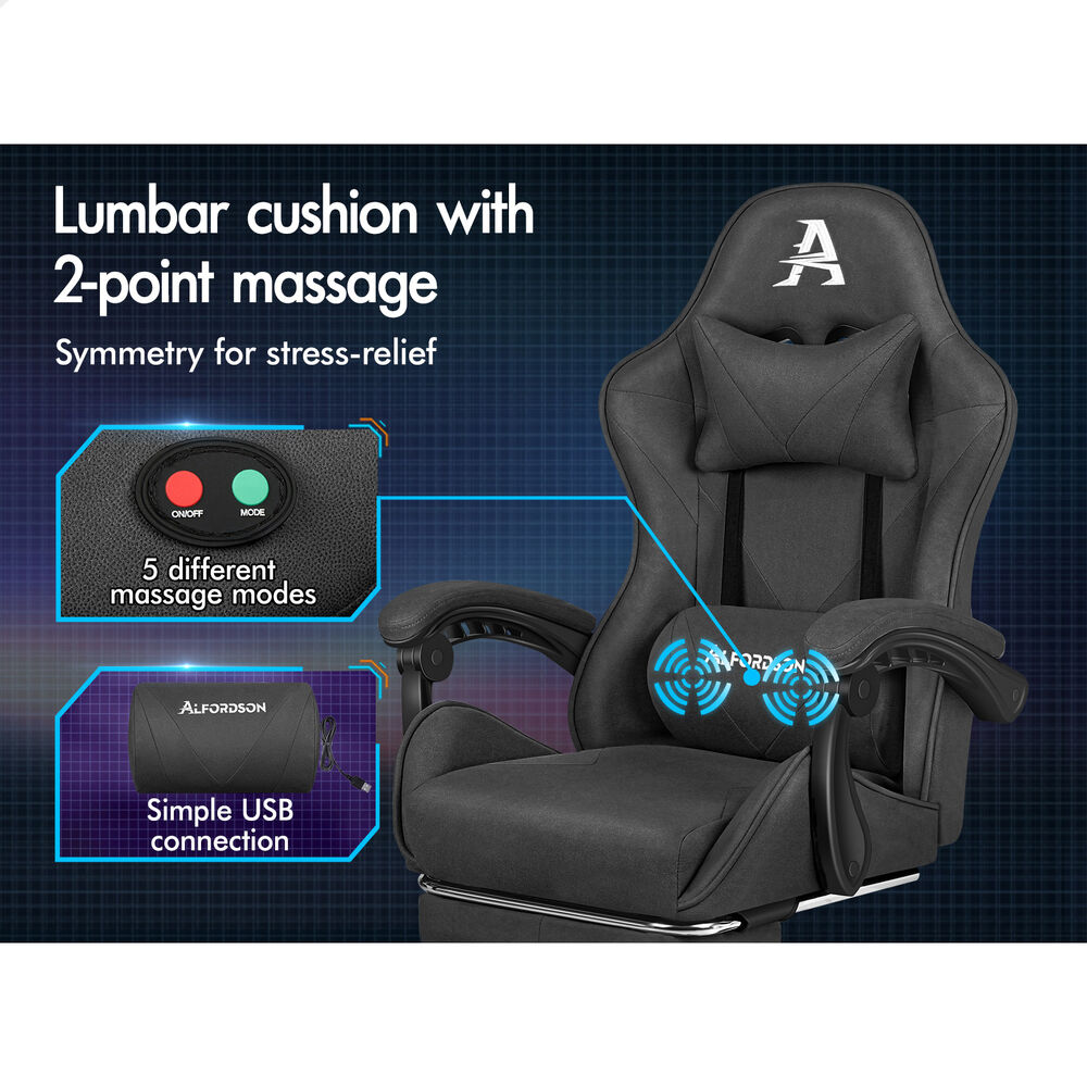 ALFORDSON Gaming Office Chair Massage Computer Footrest Seat Leathaire Dark Grey