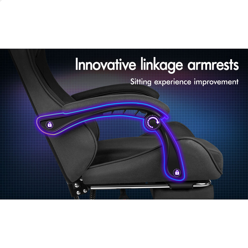 ALFORDSON Gaming Office Chair Massage Computer Footrest Seat Leathaire Dark Grey