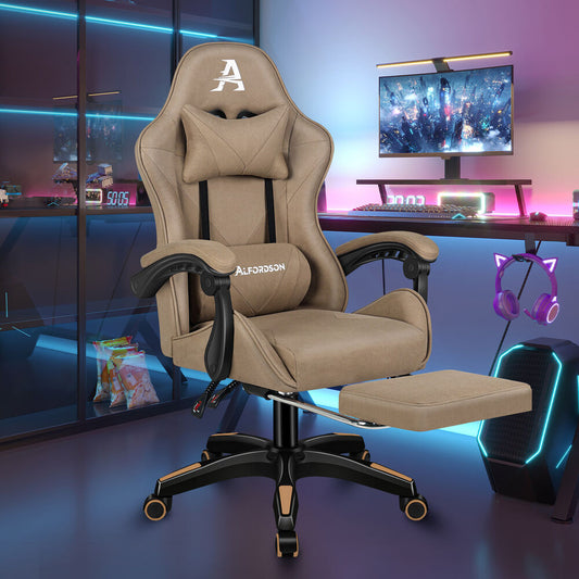 ALFORDSON Gaming Office Chair Massage Computer Footrest Seat Leathaire Khaki