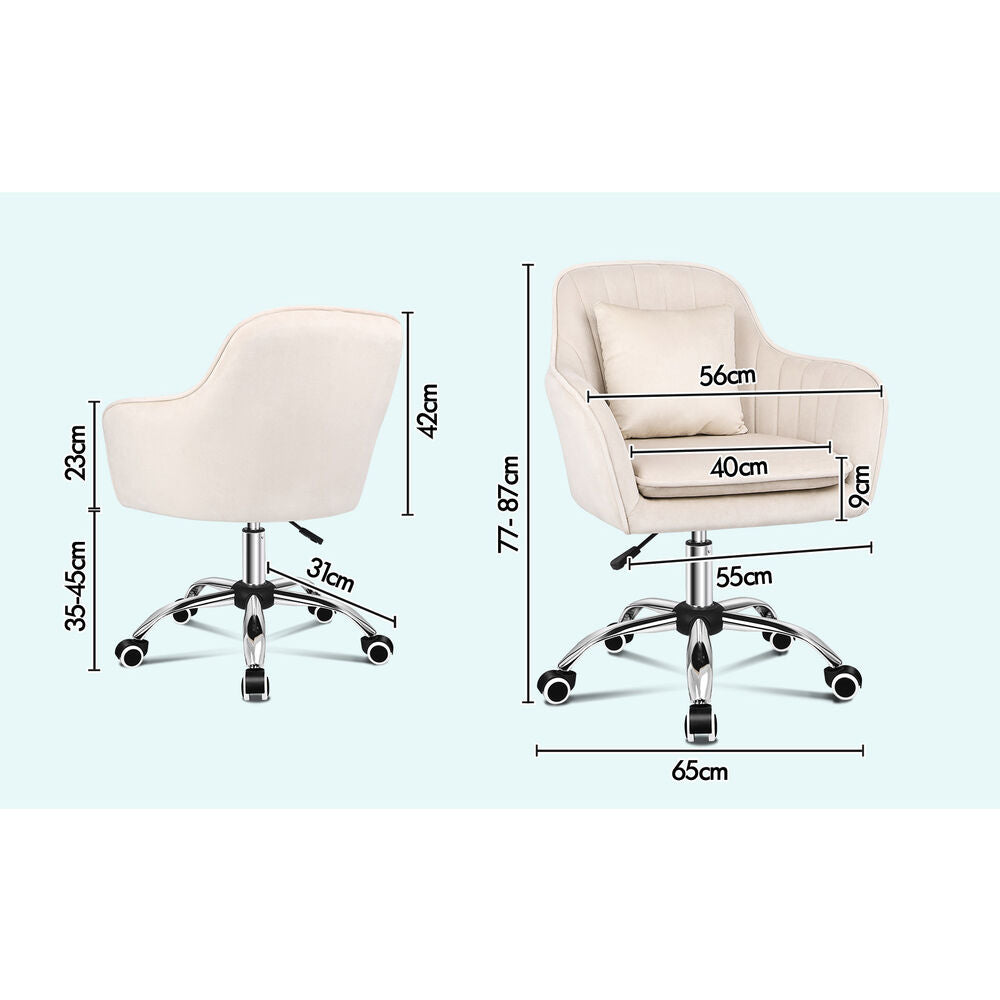ALFORDSON Velvet Office Chair Computer Swivel Armchair Work Adult Kids Beige