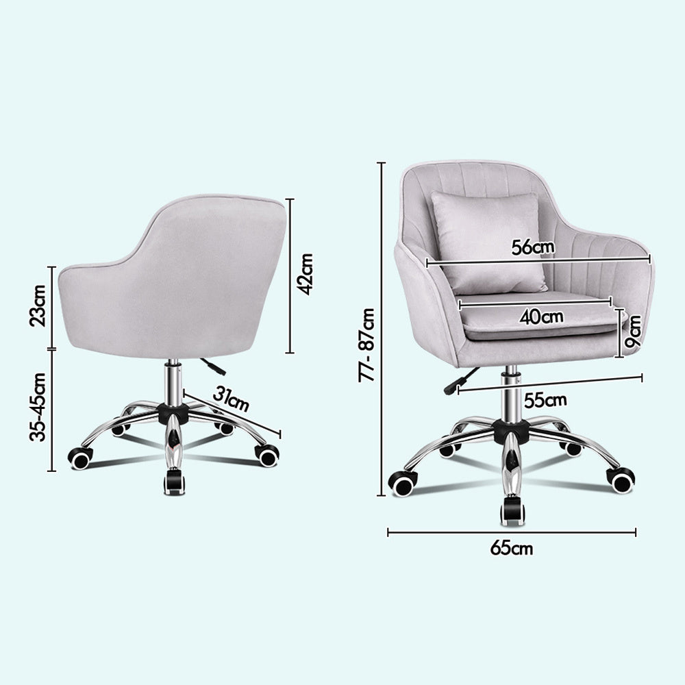 ALFORDSON Velvet Office Chair Computer Desk Chairs Swivel Armchair Work Seat Light Grey Adult Kids