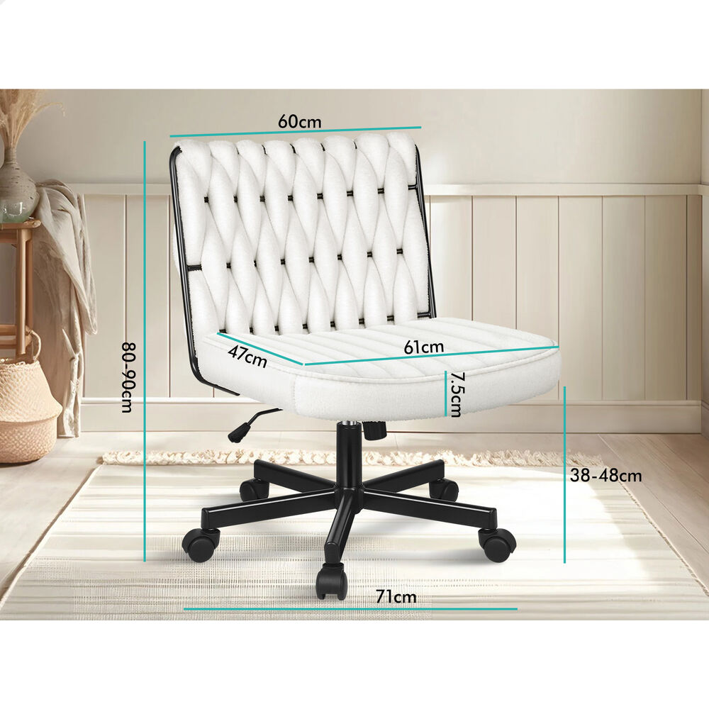 ALFORDSON Armless Office Desk Chair Mid Back Wide Seat w/ Wheels Boucle White