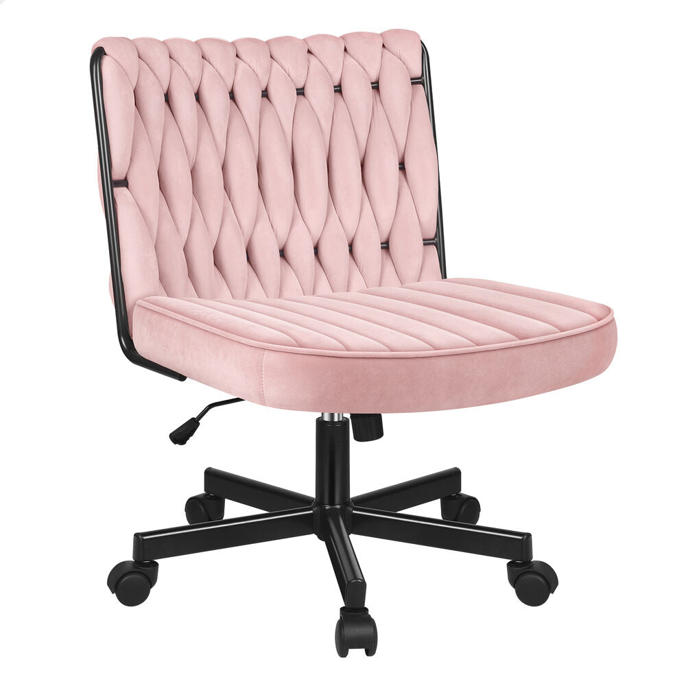 ALFORDSON Armless Office Desk Chair Mid Back Wide Seat w/ Wheels Velvet Pink