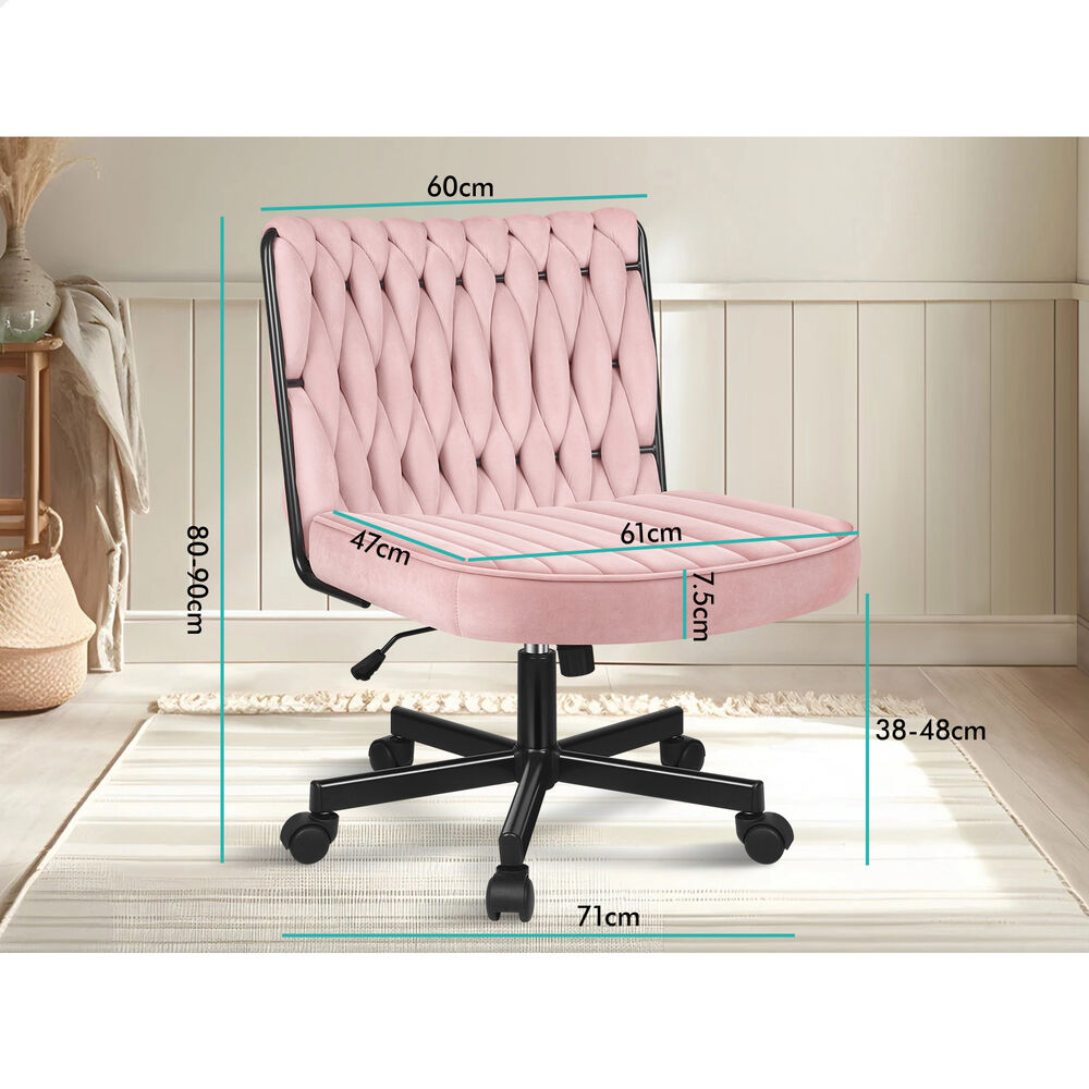 ALFORDSON Armless Office Desk Chair Mid Back Wide Seat w/ Wheels Velvet Pink