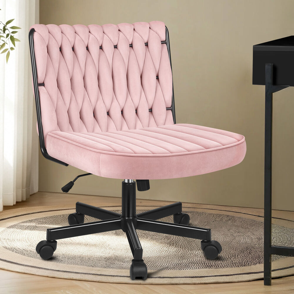 ALFORDSON Armless Office Desk Chair Mid Back Wide Seat w/ Wheels Velvet Pink