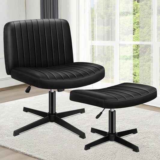 1 ALFORDSON Office Chair Mid back with Ottoman PU Leather Black