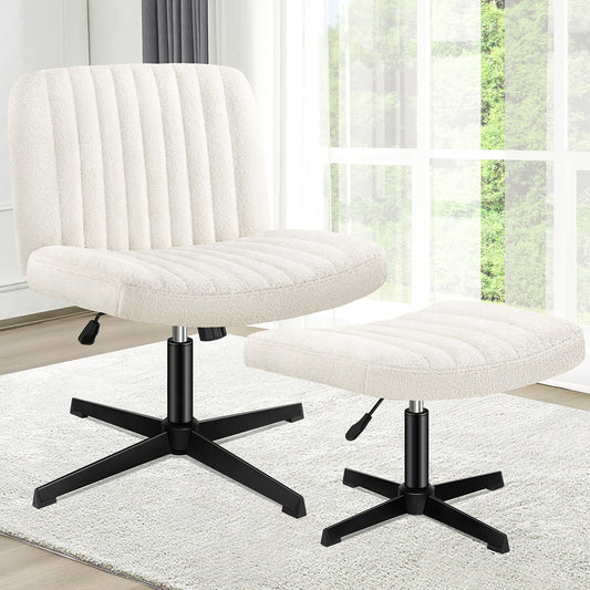 1 ALFORDSON Office Chair Mid back with Ottoman Boucle White
