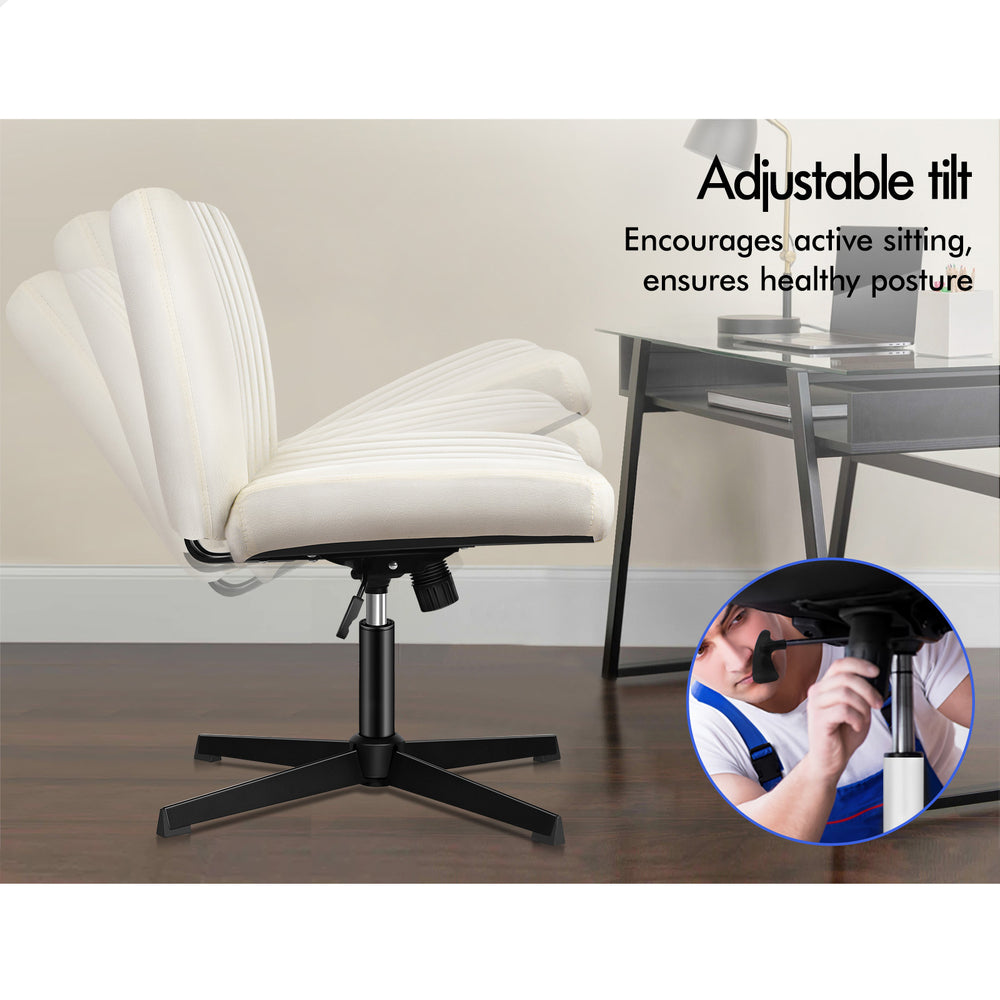 1 ALFORDSON Office Chair Mid back with Ottoman Velvet Beige