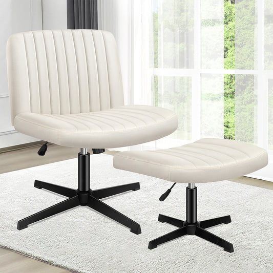 1 ALFORDSON Office Chair Mid back with Ottoman Velvet Beige