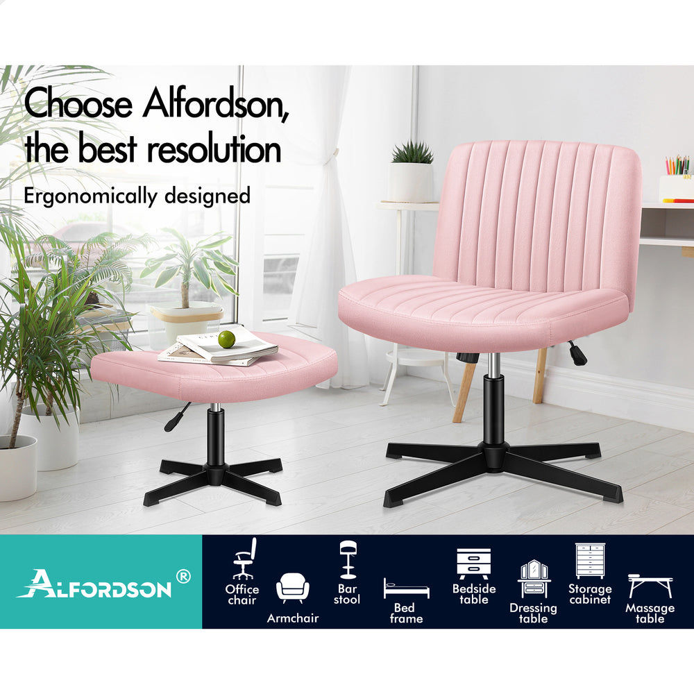 1 ALFORDSON Office Chair Mid back with Ottoman Velvet Pink