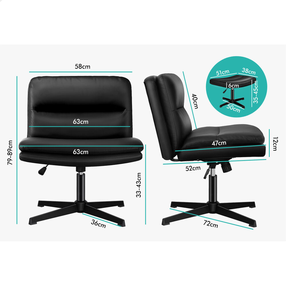 ALFORDSON Office Chair Computer Cross-legged Seat Work Ottoman PU Leather Black