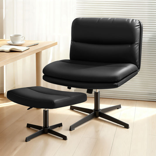 ALFORDSON Office Chair Computer Cross-legged Seat Work Ottoman PU Leather Black