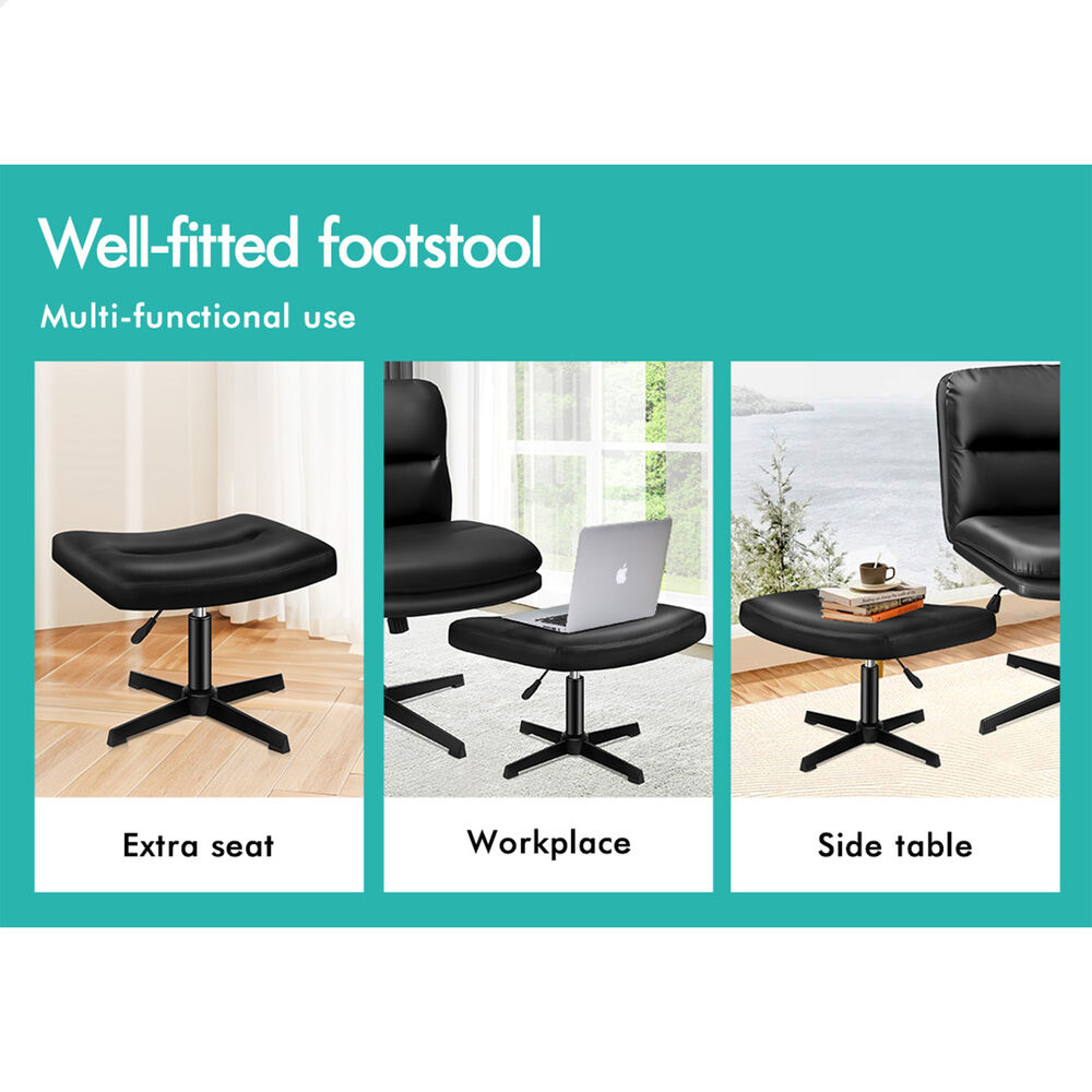 ALFORDSON Office Chair Computer Cross-legged Seat Work Ottoman PU Leather Black