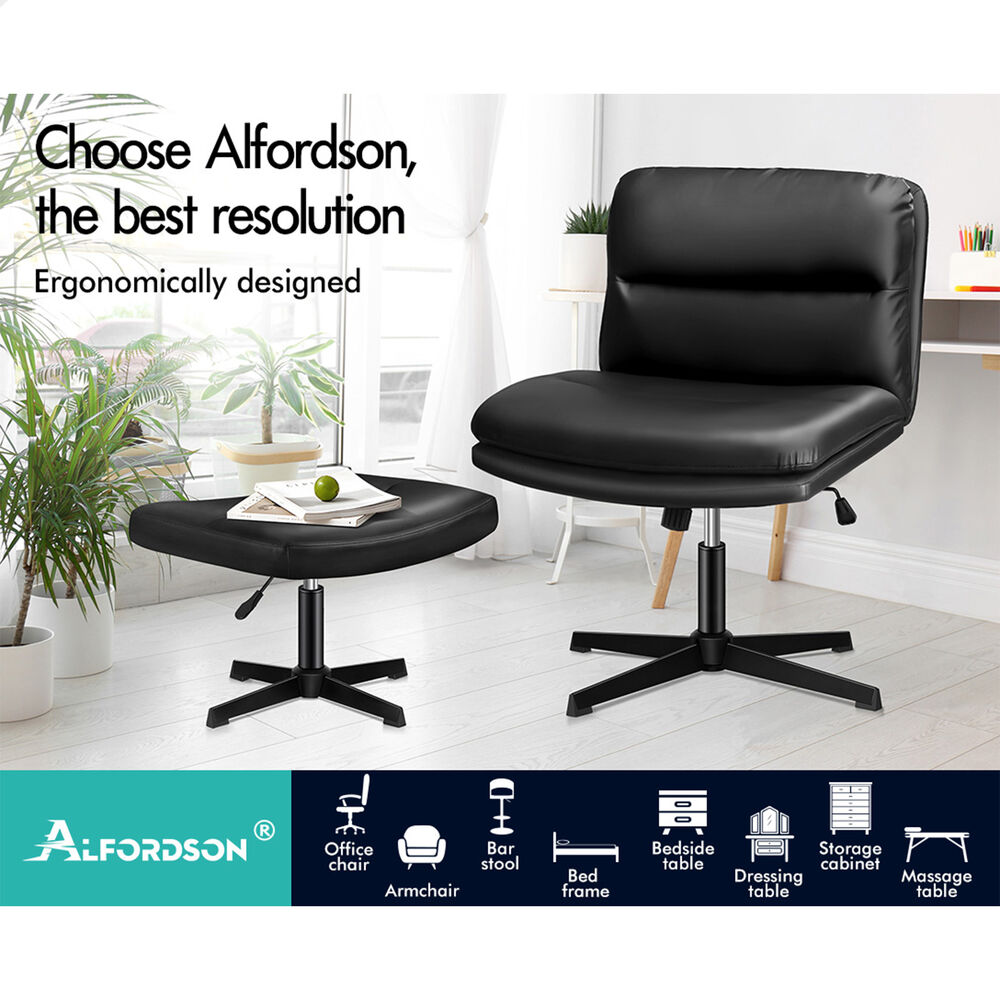 ALFORDSON Office Chair Computer Cross-legged Seat Work Ottoman PU Leather Black