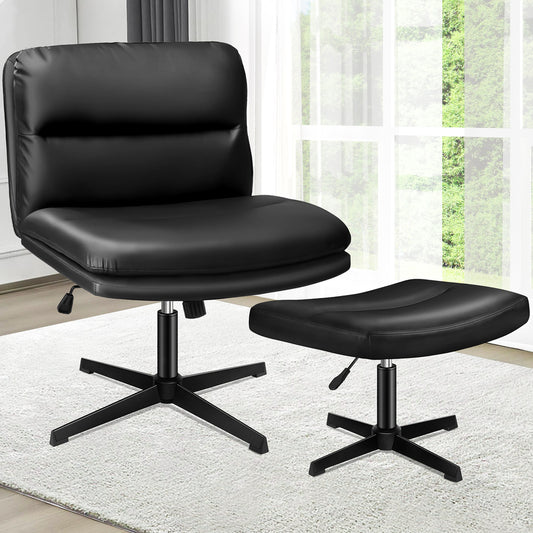 ALFORDSON Office Chair Computer Cross-legged Seat Work Ottoman PU Leather Black