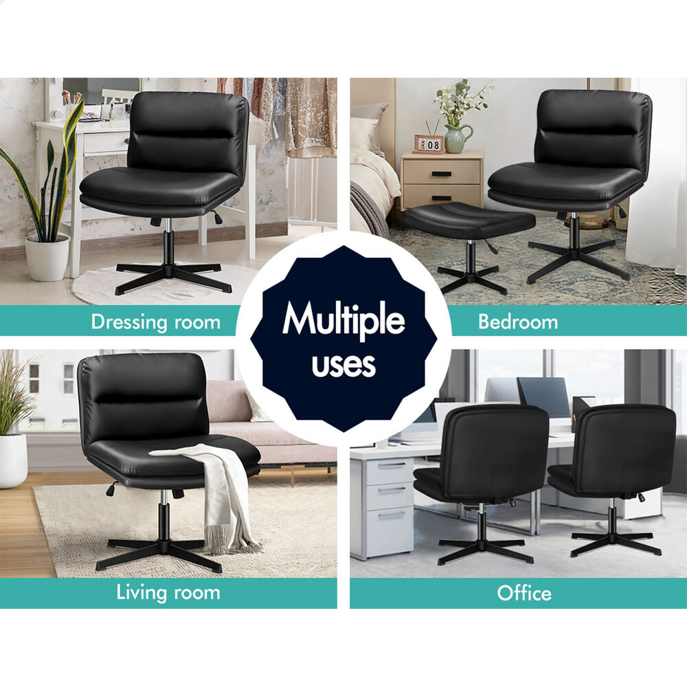 ALFORDSON Office Chair Computer Cross-legged Seat Work Ottoman PU Leather Black