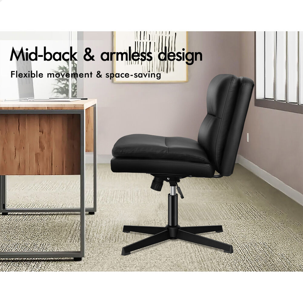 ALFORDSON Office Chair Computer Cross-legged Seat Work Ottoman PU Leather Black