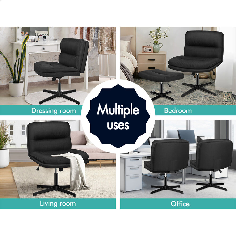 ALFORDSON Office Chair Computer Seat Cross-legged Work Ottoman Fabric Black