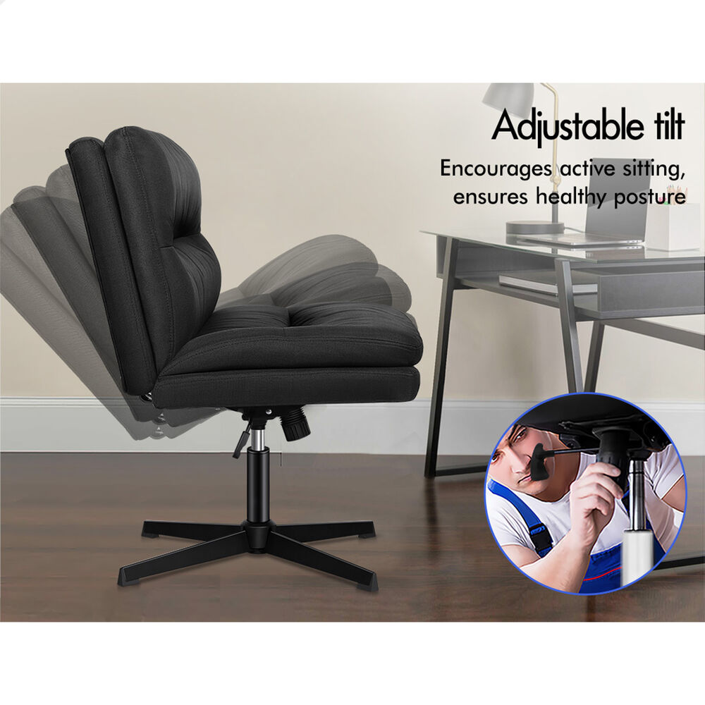 ALFORDSON Office Chair Computer Seat Cross-legged Work Ottoman Fabric Black