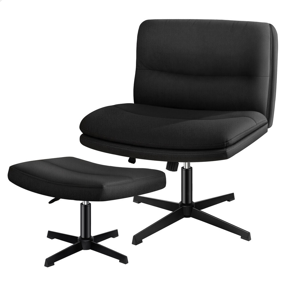 ALFORDSON Office Chair Computer Seat Cross-legged Work Ottoman Fabric Black