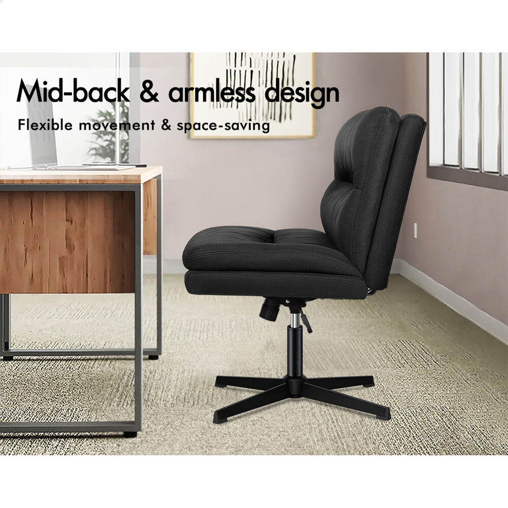 ALFORDSON Office Chair Computer Seat Cross-legged Work Ottoman Fabric Black