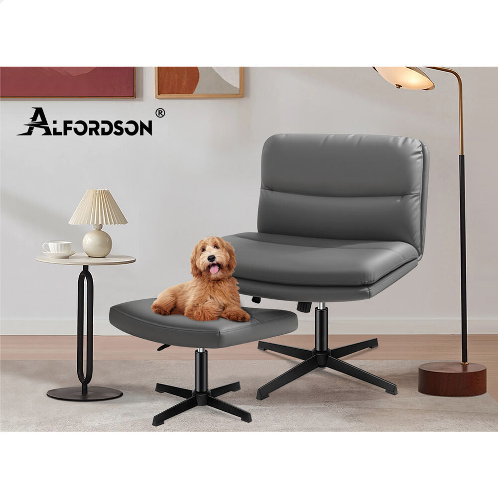 ALFORDSON Office Chair Computer Cross-legged Seat Work Ottoman PU Leather Grey